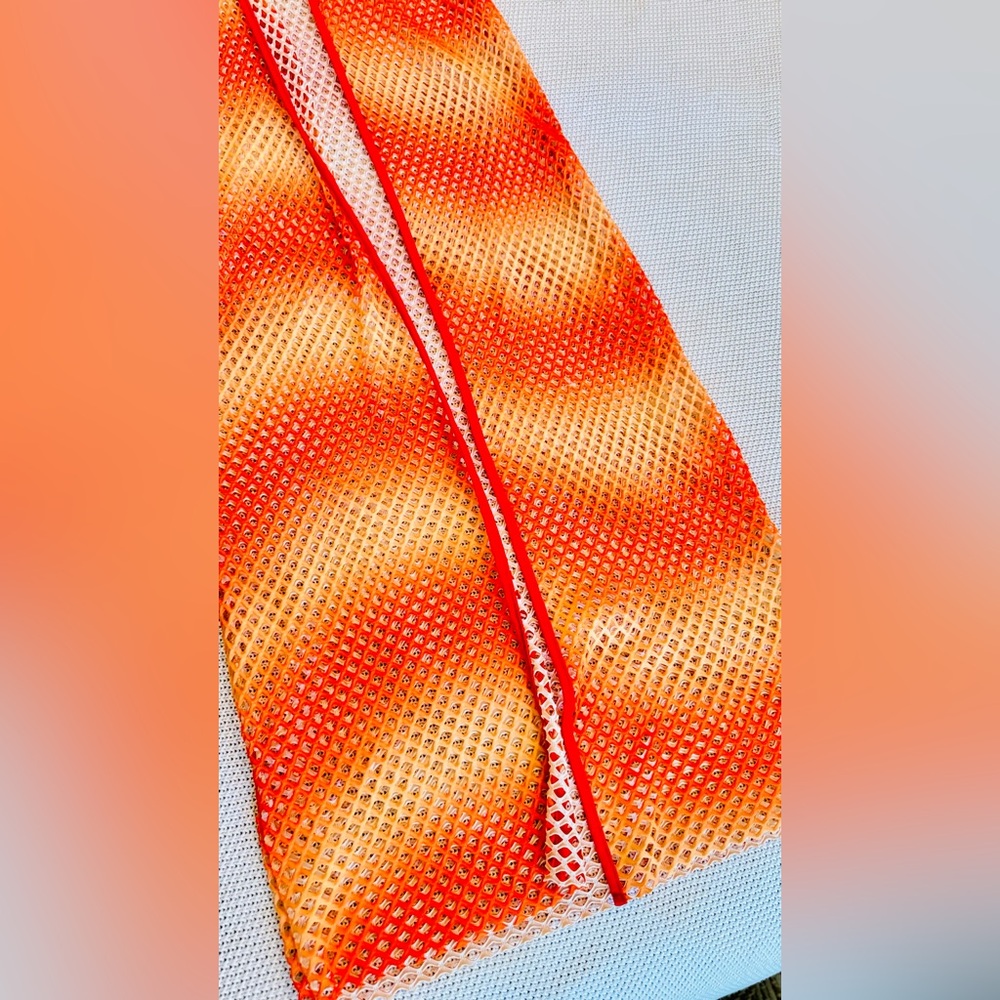 AKIRA Orange & Yellow Open Mesh Swim Coverup Long Maxi Dress w Hood Hooded Robe - Picture 3 of 16